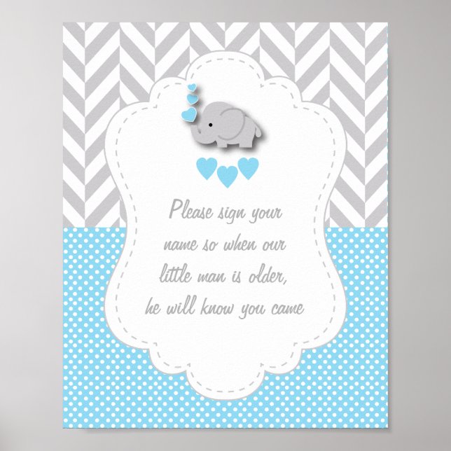Blue, White Gray Elephant Baby Shower Poster 2 (Vorne)