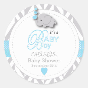 Blue, White Gray Elephant Babydusche Runder Aufkleber