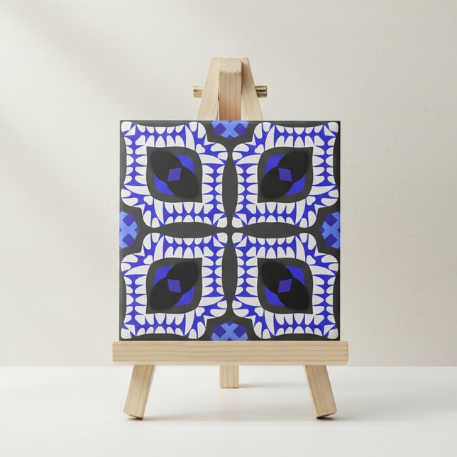 Blue White Gray Ethnic Boho African Tribal Muster Fliese (Von Creator hochgeladen)