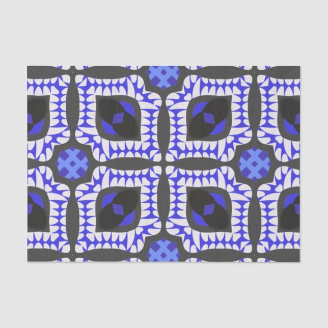 Blue White Gray Ethnic Boho African Tribal Muster Seidenpapier (Vorderseite)