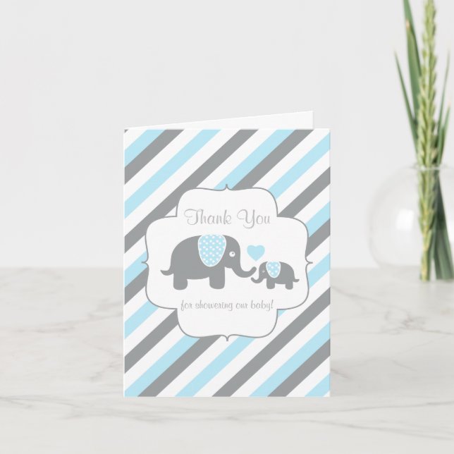 Blue, White Gray Stripe Elephant Vielen Dank Dankeskarte (Vorderseite)