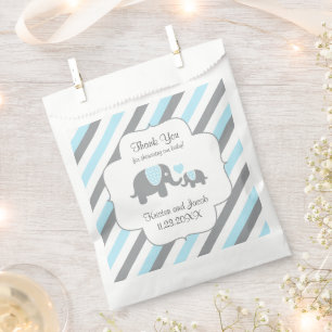 Blue, White Gray Stripe Elephant Vielen Dank Geschenktütchen