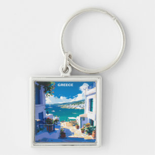 Blue White Greece Vintage Travel Schlüsselanhänger