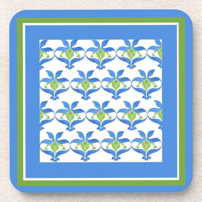 Blue White Green Art Nouveau Pattern Coasters Getränkeuntersetzer (Vorderseite)