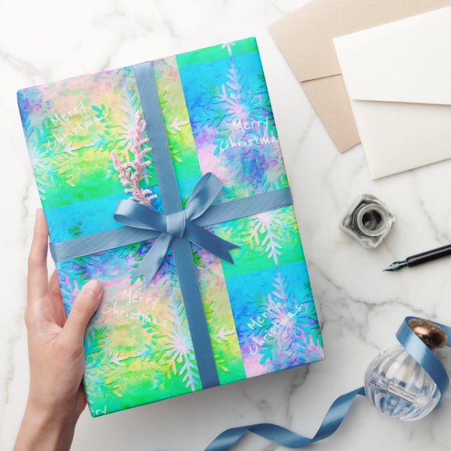 Blue White Green Fraktal Snowflake Weihnachten Geschenkpapier (Schenken)