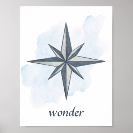 Blue White Grey Compass Rose Nautic Ocean Theme Poster