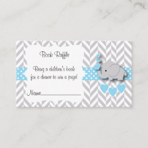 Blue, White Grey Elephant Baby Shower Book Raffle Begleitkarte