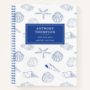 Blue White Hand Drawing Muscheln Beach Sommer Notizbuch