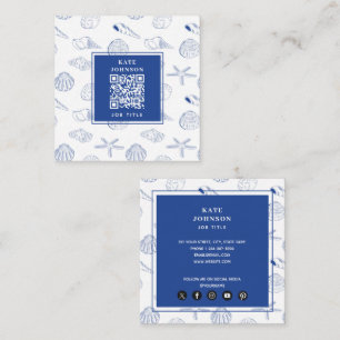 Blue White Hand Drawing Muscheln Beach Sommer Quadratische Visitenkarte