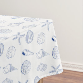 Blue White Hand Drawing Muscheln Beach Sommer Tischdecke