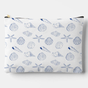Blue White Hand Drawing Muscheln Beach Sommer Zubehörtasche
