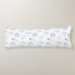 Blue White Hand Drawing Seashells Beach Summer Seitenschläferkissen