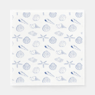 Blue White Hand Drawing Seashells Beach Summer Serviette