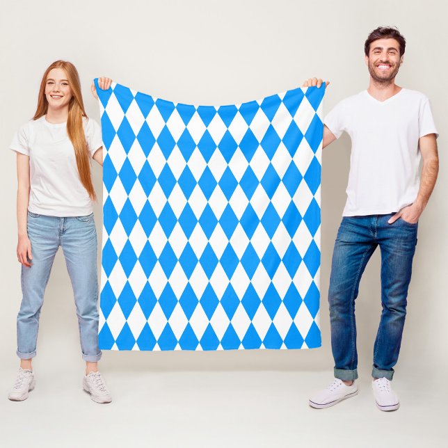 Blue White Harlequin Diamonds Schachbretts Design Fleecedecke (Von Creator hochgeladen)