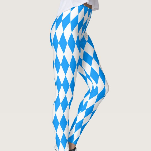 Blue White Harlequin Diamonds Schachbretts Design Leggings (Von Creator hochgeladen)