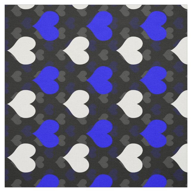 Blue White Hearts Black Stoff (Muster)