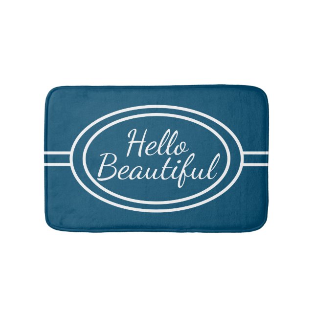 Blue & White Hello Beautiful Bath Mat Badematte (Vorderseite)