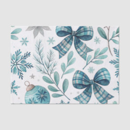 BLUE & WHITE HOLIDAY BOWS SEIDENPAPIER
