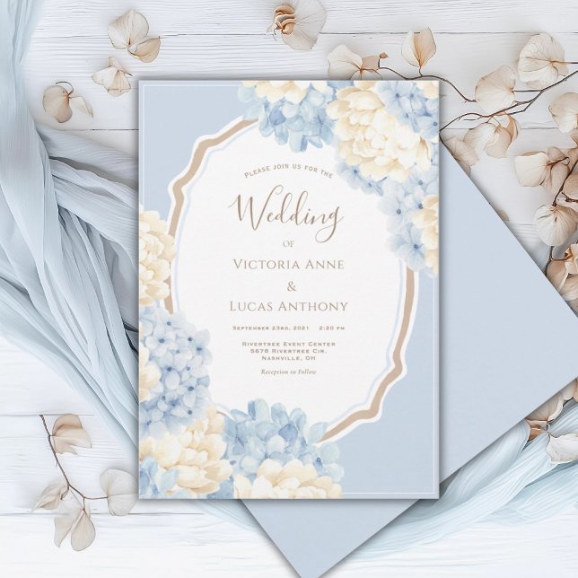 Blue & White Hydrangeas Vintage Wedding Einladung (Von Creator hochgeladen)