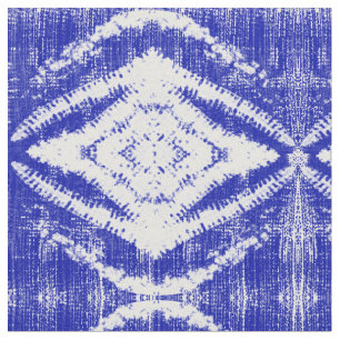 Blue White Ikat Tribal Diamond Muster Stoff