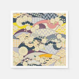 Blue White Japanese Kimono Floral Decoupage Paper Serviette