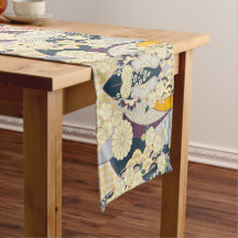 Blue White Japanisch Kimono Blumencotton Dining