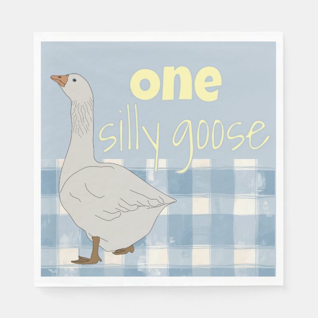 Blue & White Kariert Napkin Eine Alberne Gans Serviette (Vorderseite)