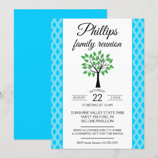 Blue & White Lattice Familienankündigung Wiederseh Einladung