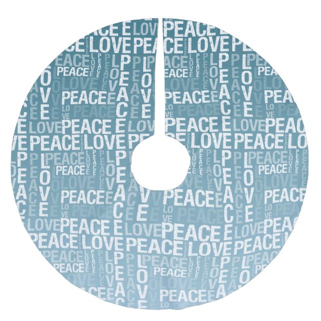 Blue White Liebe Peace Polyester Weihnachtsbaumdecke (Vorderseite)