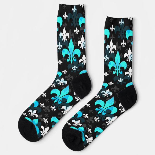 Blue White Lilie Socken (Linkes Detail)