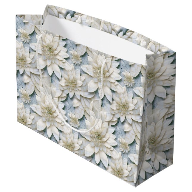 Blue White Lotus Blume Große Geschenktüte (Rückseite Schrägansicht)