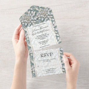 Blue White Lotus Blume Hochzeit All In One Einladung