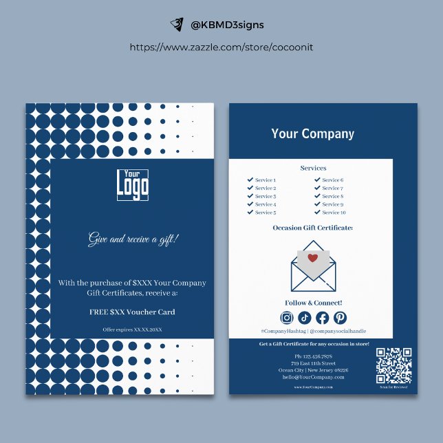Blue White Loyalty Geschenkzertifikat Werbeaktion Flyer (Blue White Loyalty Gift Certificate Promotion Flyer, Gift Certificate Promo)