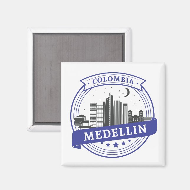 Blue White Medellin Colombia Cityscape Logo Magnet (Vorderseite/Rückseite)