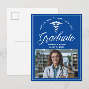 Blue White Medical School Foto Abschluss Ankündigungspostkarte