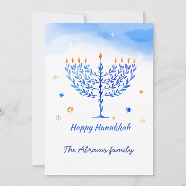 Blue & White Menorah Candles mit Hanukkah Wünschen Dankeskarte (Vorderseite)