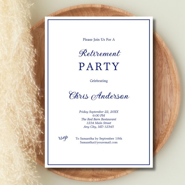 Blue White Minimal Simple Modern Retirement Party Einladung (Blue White Minimalist Simple Retirement Party invitation for him or her, Professional Business )