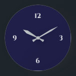 Blue & White Minimalist Large Clock Große Wanduhr<br><div class="desc">Modern artistic clock features a minimalist design in a blue and white color palette. A simple plain design with white numbers on a navy blue background. A trendy addition to your kitchen, living room or office wall, a thoughtful modern office gift or modern home gift for any occasion. You can...</div>