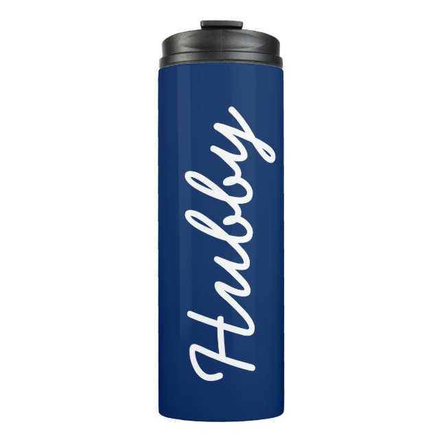 Blue White Mit Monogramm Hubby Cool Elegante Moder Thermosbecher (Vorderseite)