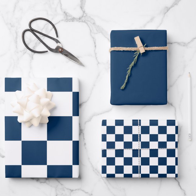 Blue White Modern Check  Geschenkpapier Set (Vorderseite)