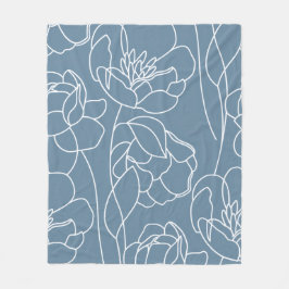 Blue White Modern Wildflower Fleecedecke