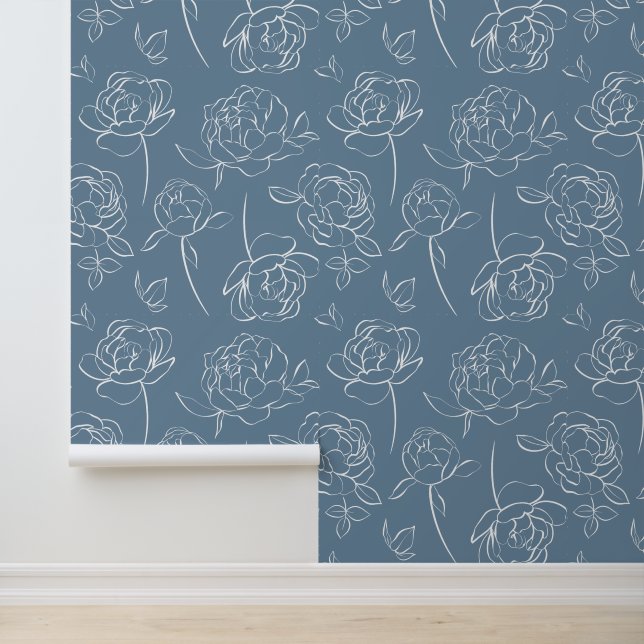 Blue White Modern Wildflower Wallpaper Tapete (Anwendung)