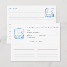 Blue White Monogram Brautparty Rezept Card Einladung