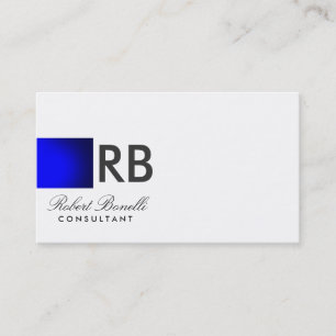 Blue White Monogram Script Consultant Beruflich Visitenkarte