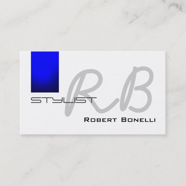 Blue White Monogram Stylist Business Card Visitenkarte (Vorderseite)