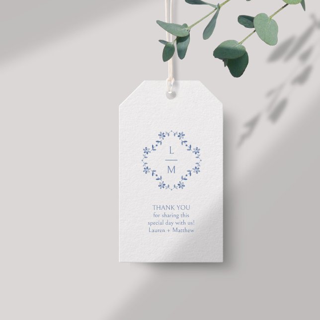 Blue & White Monogram Vielen Dank für Ihr Hochzeit Geschenkanhänger (Von Creator hochgeladen)