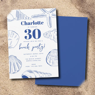Blue White Muscheln Beach Summer Birthday Party Einladung