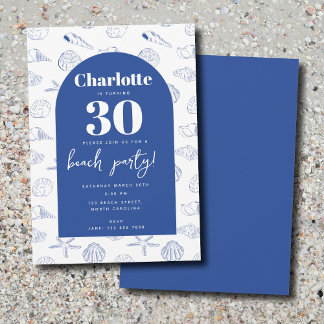 Blue White Muscheln Beach Summer Birthday Party Einladung