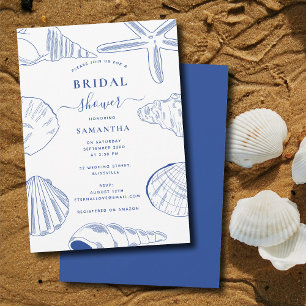 Blue White Muscheln Beach Summer Brautparty Einladung