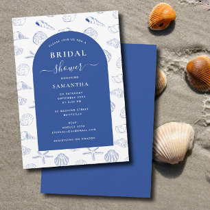 Blue White Muscheln Beach Summer Brautparty Einladung